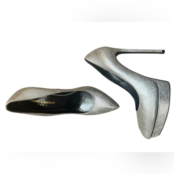 Yves Saint Laurent Sz. 9 Metallic Silver Heels in extremely good near excellent - Picture 1 of 16